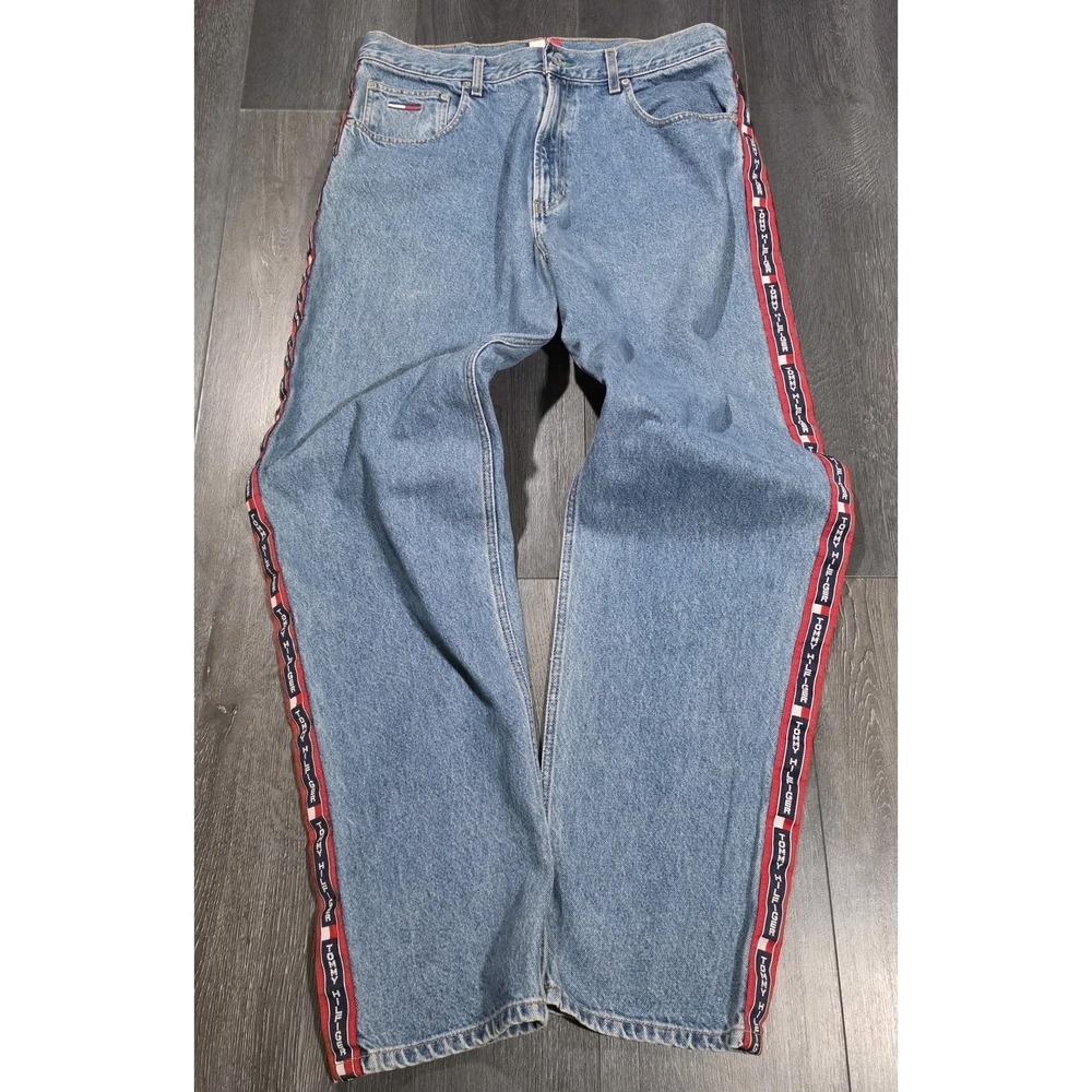 Vintage Tommy Hilfiger Freedom Jeans Men 36x34 Spell Out Hem 90s Hip Hop Baggy